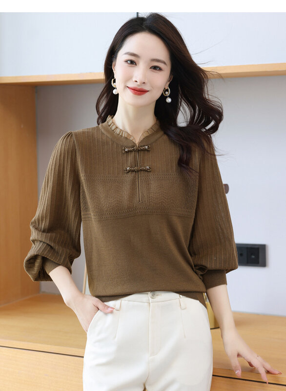 Temperament Spring Autumn Sweater Women V-Neck Bottom Shirt Retro Knitwear Top Female Long Sleeve Pull Femme Knit Clothes