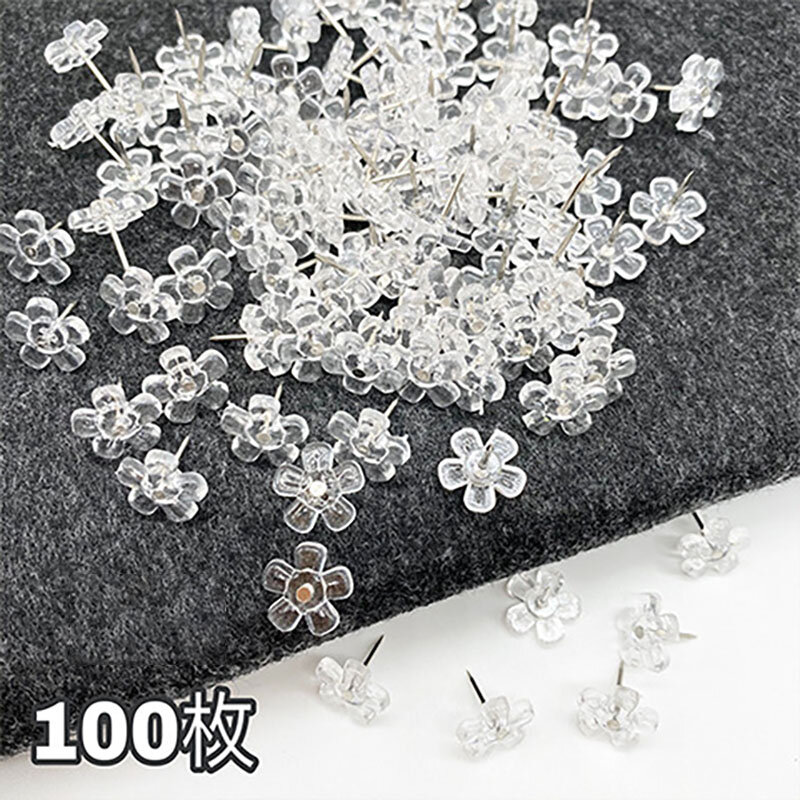 100 Transparante Bloem Pushpins Creatieve Decoratie Druk Nagels Kurk Nagels Fotowand Art Nagels I-Vormige Nagels