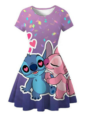 MINISO vestido de Stitch para niñas, ropa de dibujos animados de Mickey, Disney, seda de hielo, regalo de verano