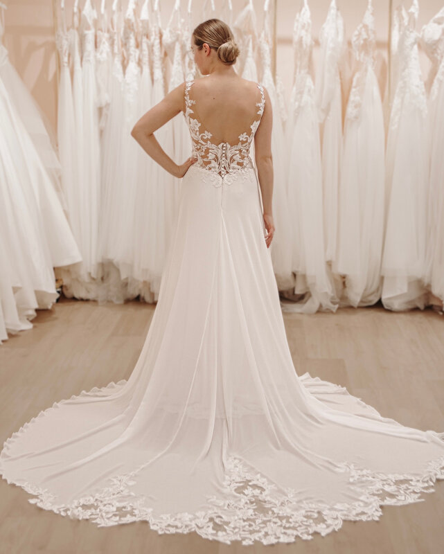 2023 Plus Size Country Garden Deep V-neck Ivory Chiffon Lace Wedding Dress Bridal Gowns Dresses vestido de novia ZJ026