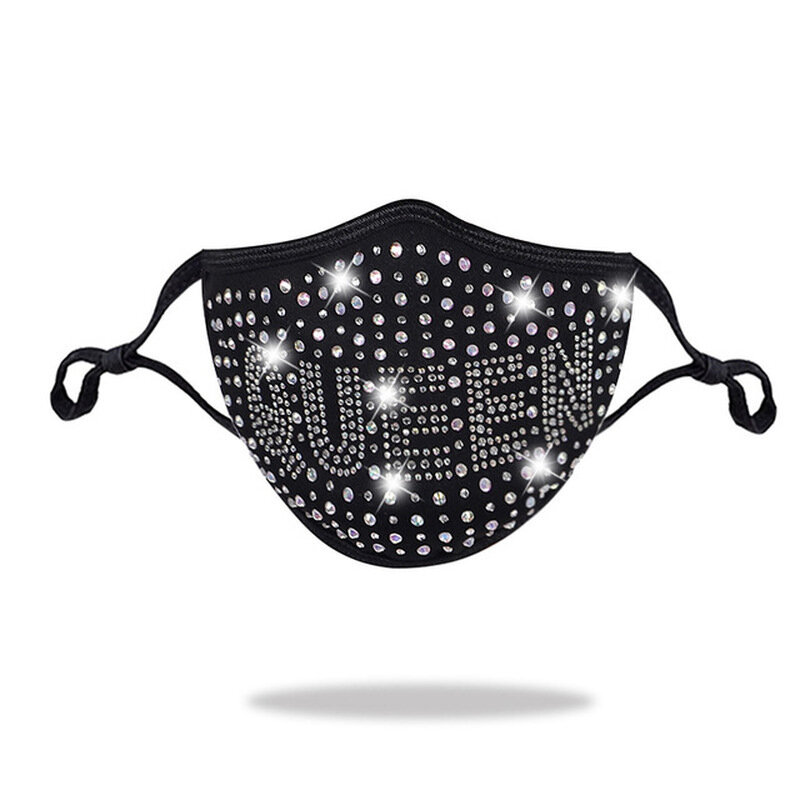 Maska przeciwpyłowa z czystej bawełny Rhinestone z maską z tkaniny diamentowej można włożyć filtr z czarną wiszącą maską na uszy