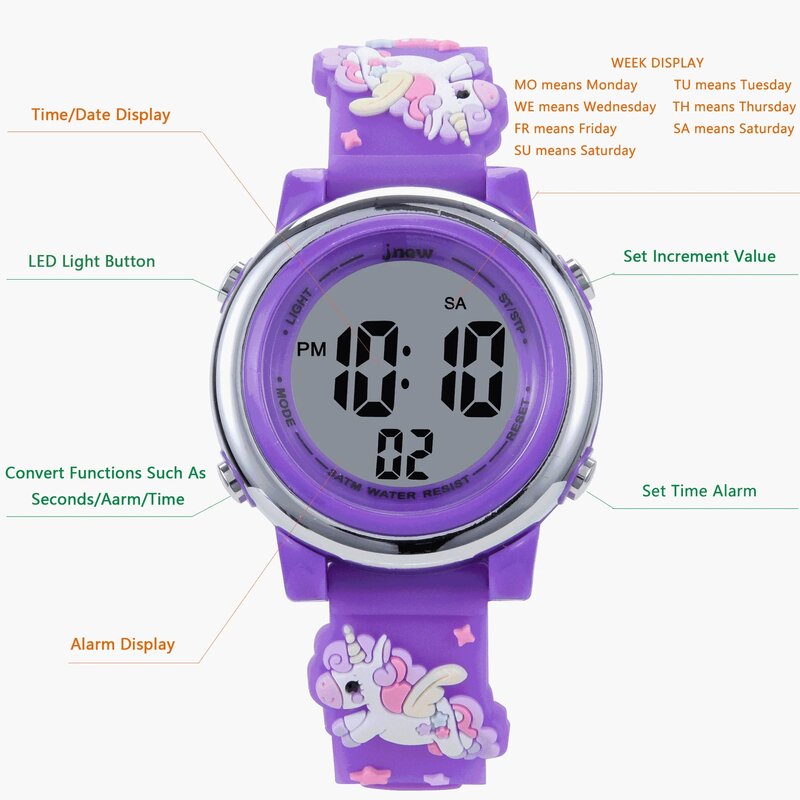 UTHAI CE105 LED relógio eletrônico dos desenhos animados das crianças, SmartWatch impermeável para crianças, despertador luminoso, esportes, meninos, meninas presente, 30m