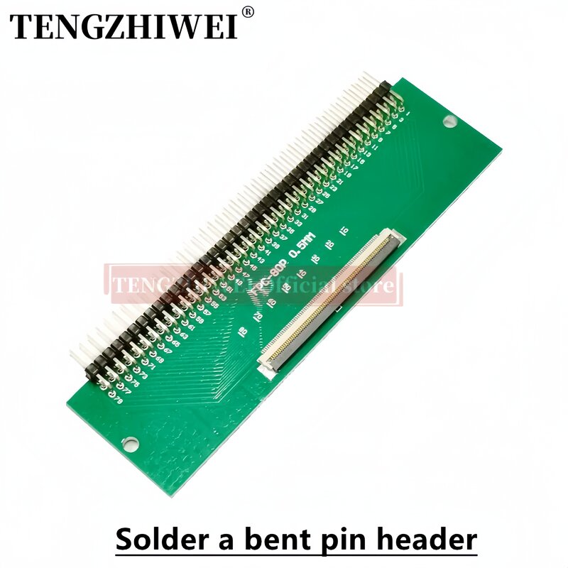 Flip-Top Conector Soldado, Hetero e Bent Pin cabeçalhos, FFC FPC Adapter Board, 0,5 milímetros-80P para 2,54 milímetros soldados, 2pcs