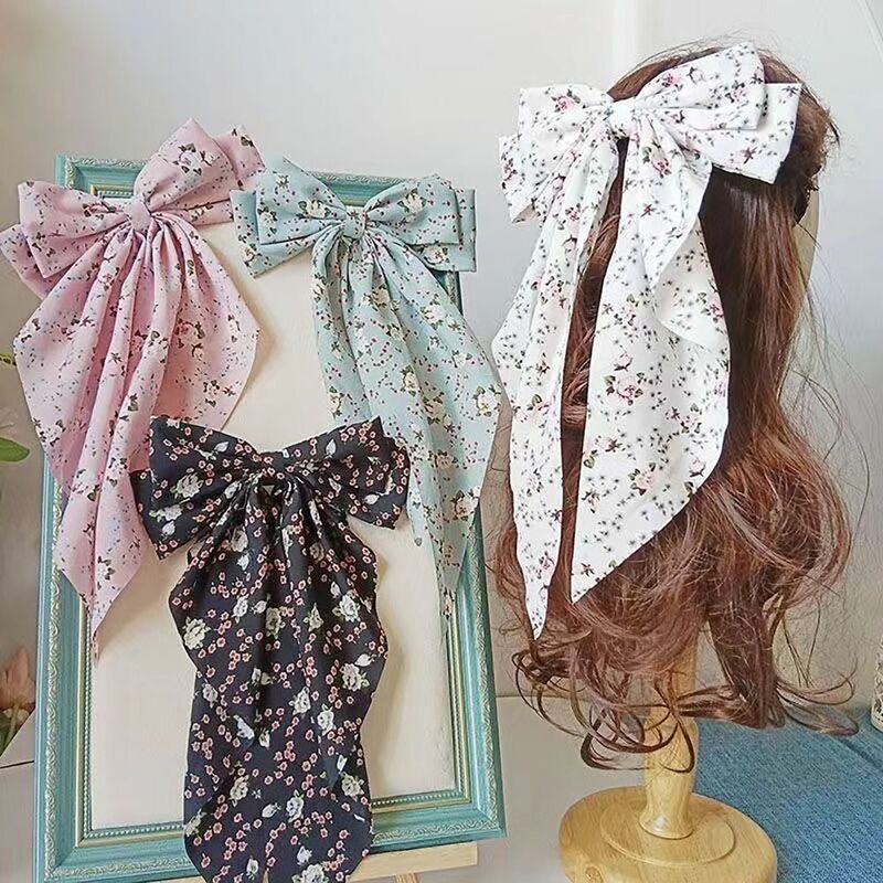 Silk Bowknot Hair Clip Vintage Spring clip Back Head Grab Clip French Style Hair Pin Women Girls