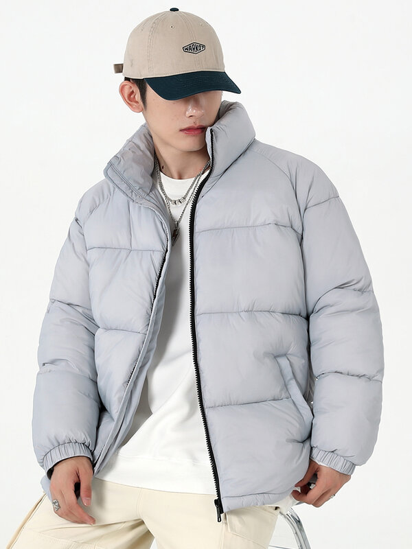 2023 nowe zimowe parki męskie koreańskie modna stójka grube ciepłe kurtka pikowana wiatrówka na co dzień płaszcz z podszewką termiczne