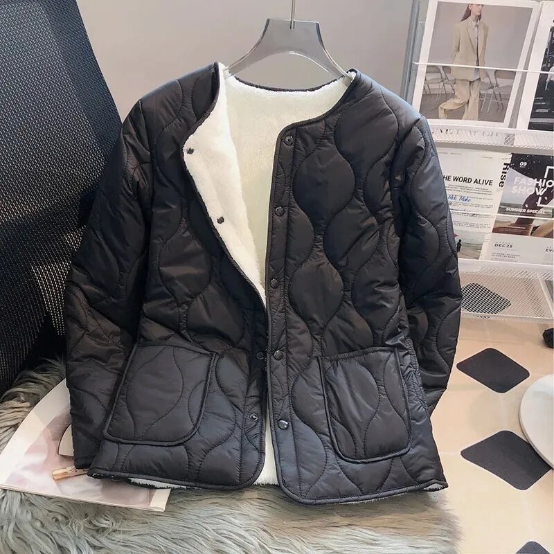 2023 Autumn Winter New Thickened Liner Cotton-Padded Jacket Women Parkas Short Outwear Close-Fitting Warm Down Coat Female Top