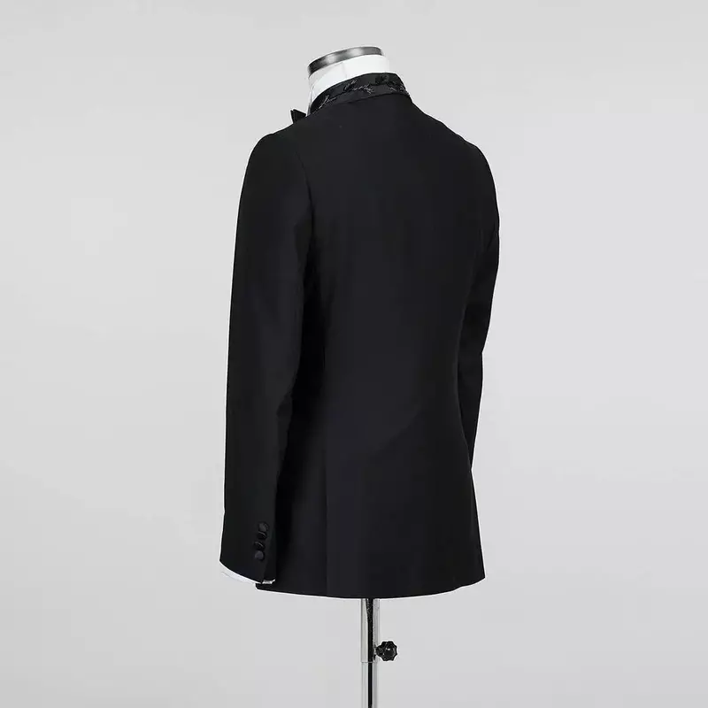 Traje Formal con cuentas negras para hombre, conjunto de 2 piezas, Blazer + Pantalones, esmoquin de boda para novio de oficina, abrigo de botonadura única, chaqueta a medida