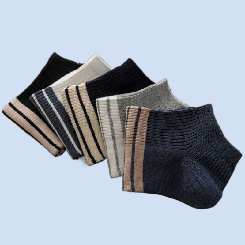 Носки мужские короткие 5 пар, тонкие дышащие спортивные, в полоску, с открытым носком, черные белые серые, летние