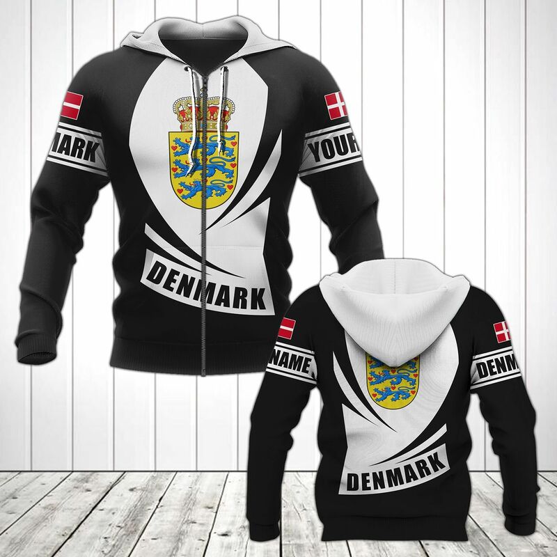 Sudaderas con capucha con cremallera y emblema de Dinamarca para hombre y mujer, suéter holgado de talla grande con nombre personalizado, ropa de calle informal de invierno