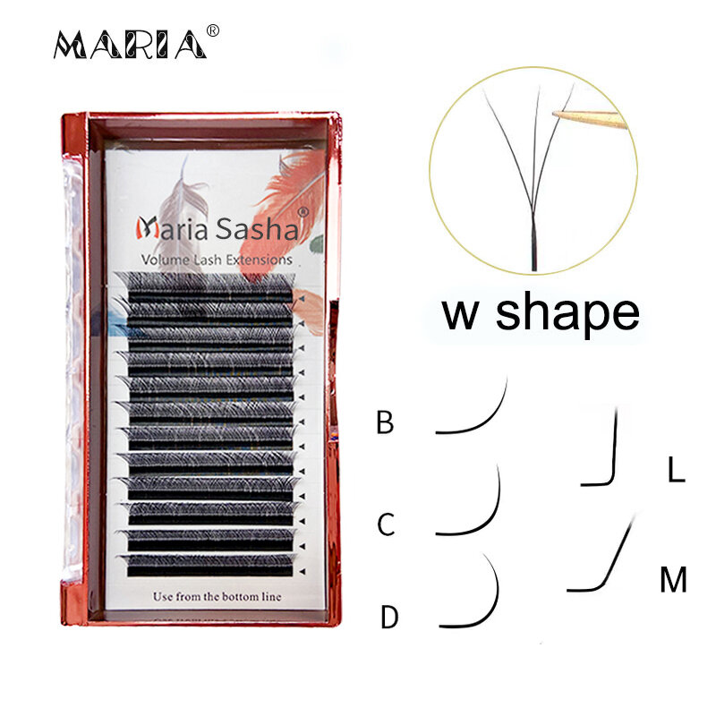 MARIA 3D W 모양의 부드러운 속눈썹 연장 용품 0.07 갈색 속눈썹 도매 자연 메이크업 쉬운 팬 Y 클러스터 개인 상표