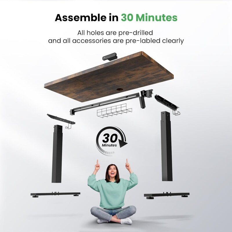 Electric Standing Desk Adjustable - 48 x 24 Inch Sit Stand up Desk with Cable Management - 3 Memory Preset Adjustable Height Des
