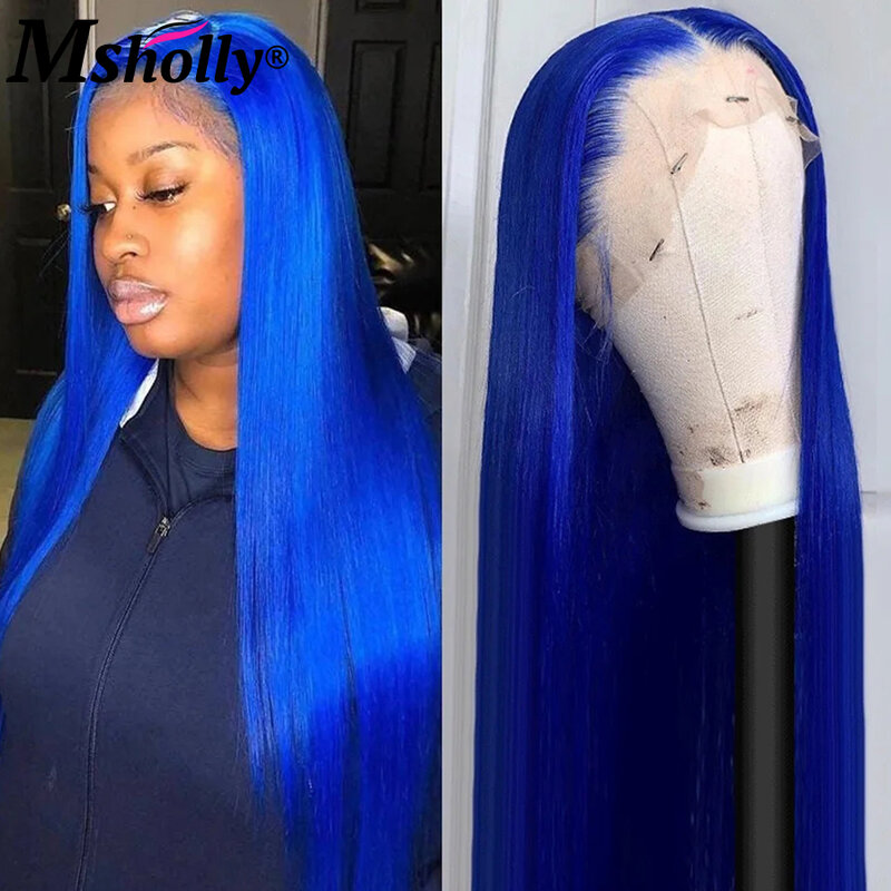 Dark Blue Long Straight Human Hair Wigs 13x4 HD Transparent Lace Front Human Hair Wigs Brazilian Remy Human Hair Wigs For Women