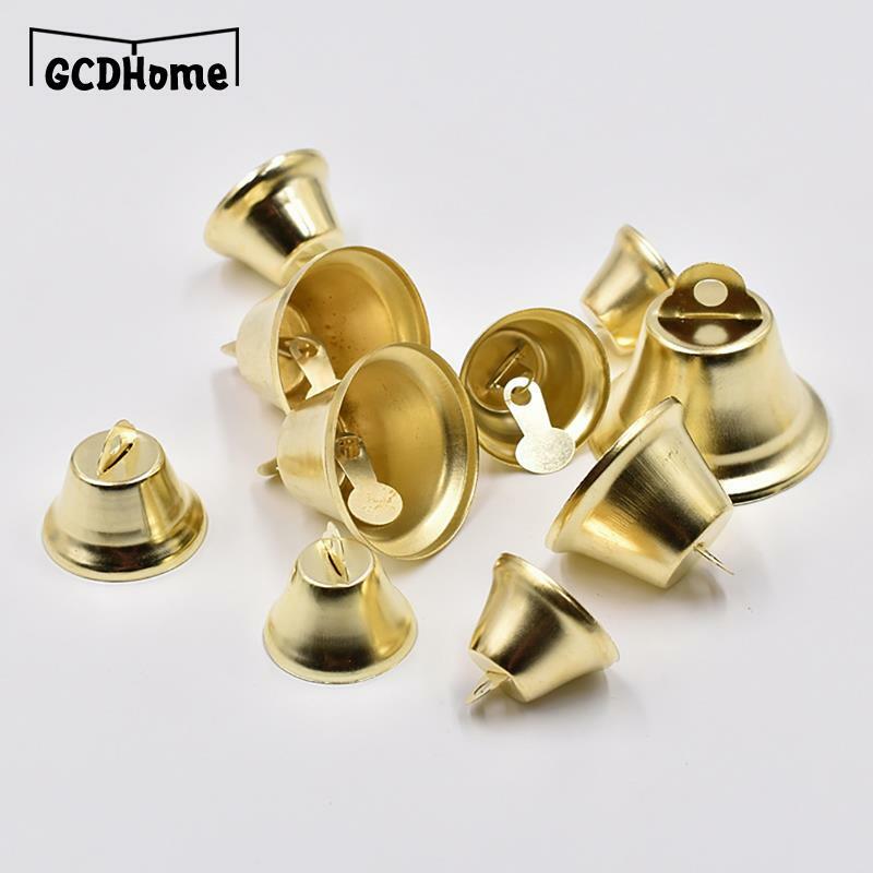 Campanas chapadas en oro de 10-50mm, adornos de trompeta, Mini cascabel para manualidades hechas a mano, decoración colgante para mascotas, fiesta, boda y Navidad
