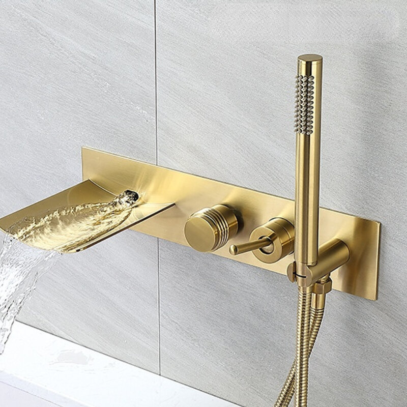 Brushed Gold Bathtub Waterfall Shower Faucet Bathtub Faucet Mixer Bathtub Tap Bathtube Faucets Wall Mounted Faucets for Bath