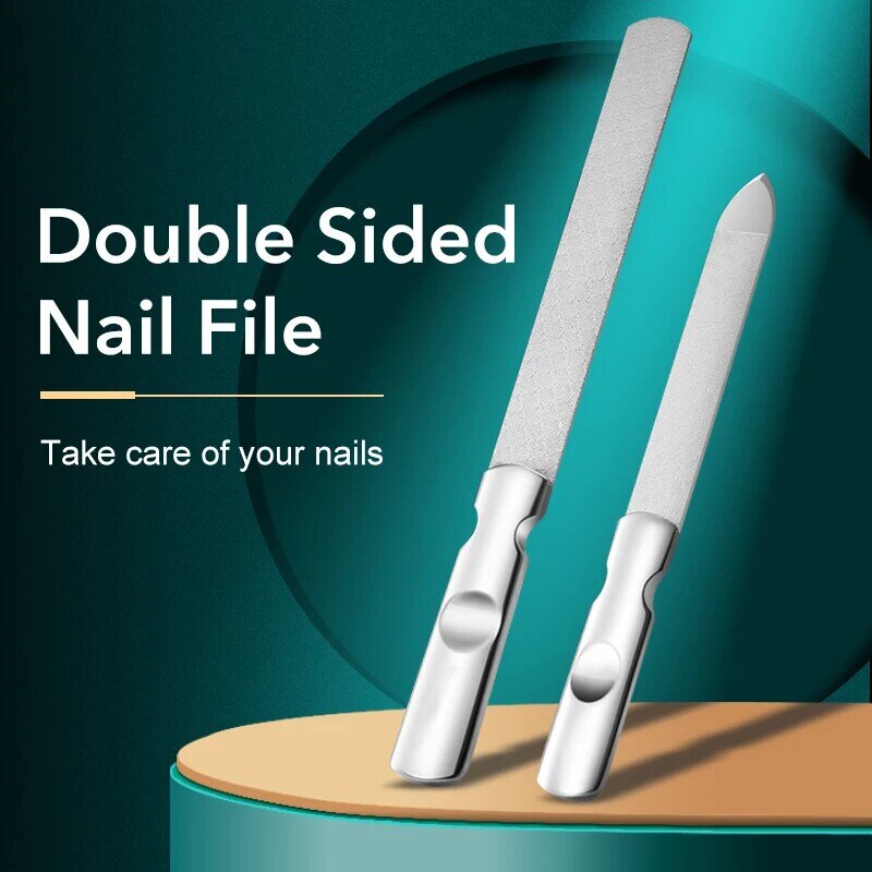 1Pcs Metal Double-Sided Nail Files Black Handle Strong Edge Manicure Sharpening Nail Grooming Beauty Pedicure Nail Foot Care