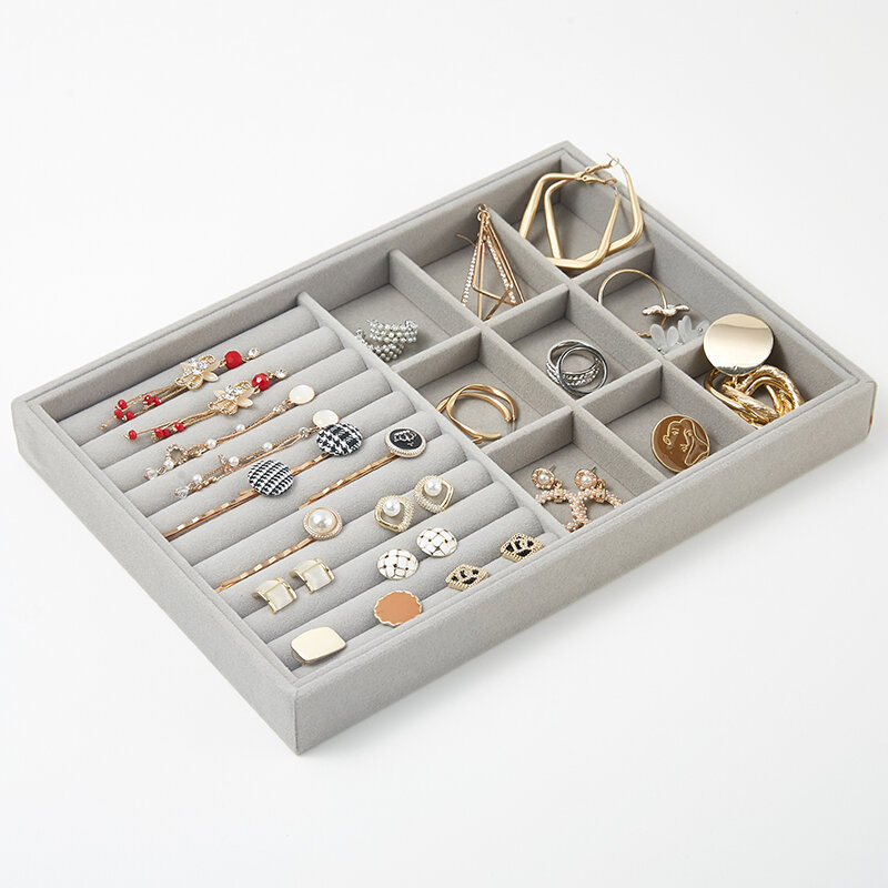 Jewelry box tray Gray flannelette jewelry display rack Ear studs Earrings Bracelet storage box tray