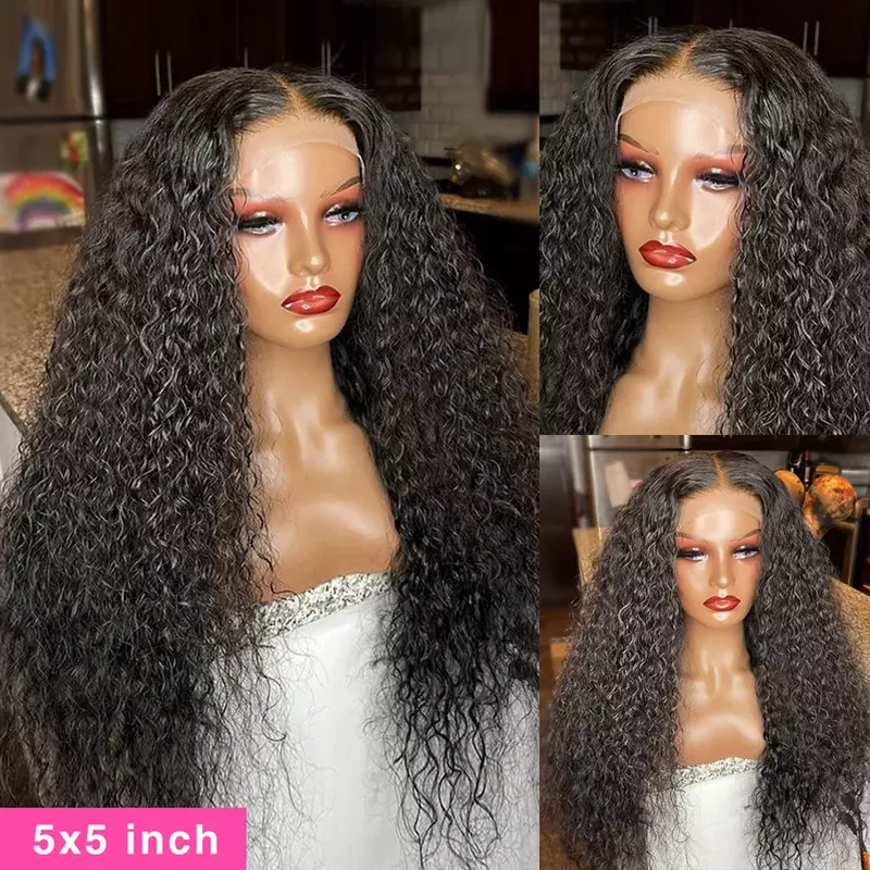 Perruque Lace Front Wig sans colle bouclée naturelle, cheveux humains, Deep Wave, HD, 13x6, 5x5, 30, 34, 40 pouces, pour femmes africaines