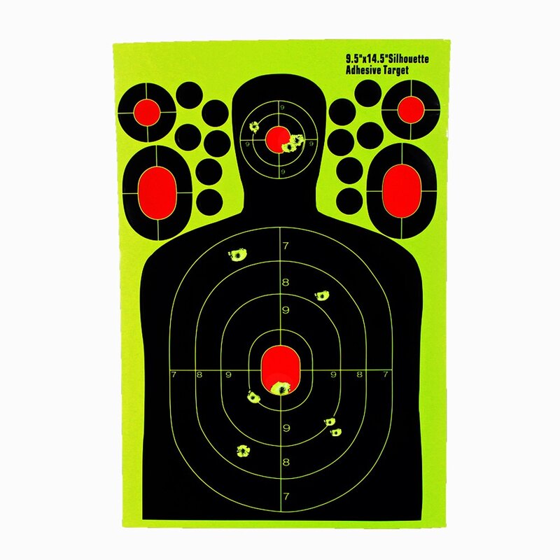 Half-Length Humanoid Shooting Target Paper, adesivo fluorescente, treinamento de caça, Splash Paper, 9.5x14.5 polegadas