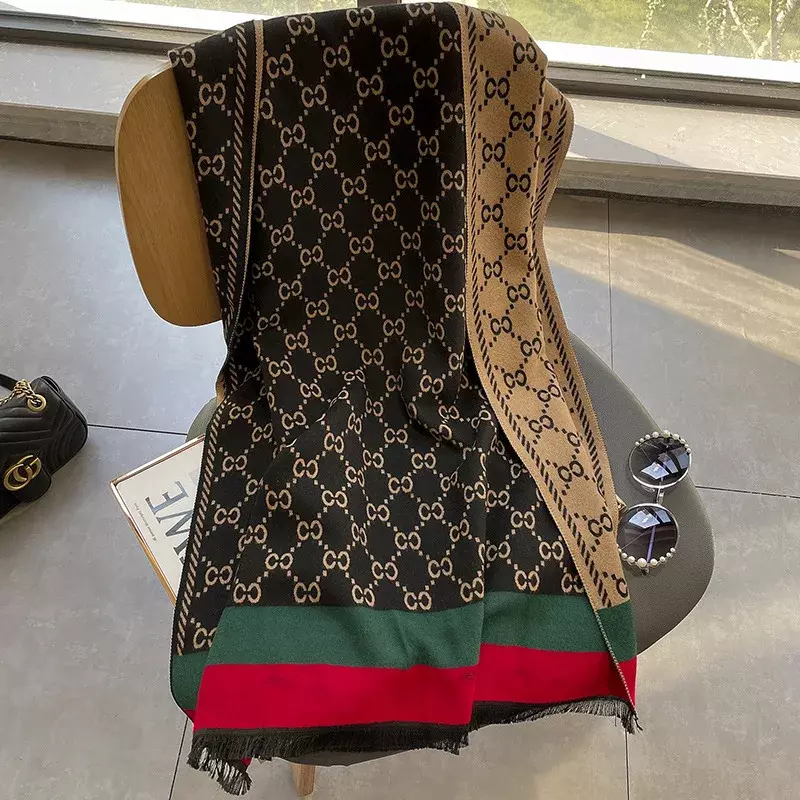 Bufanda de doble cara para mujer, 100% pura chal de Cachemira, a prueba de viento, cálido y grueso, para la cabeza, Otoño e Invierno