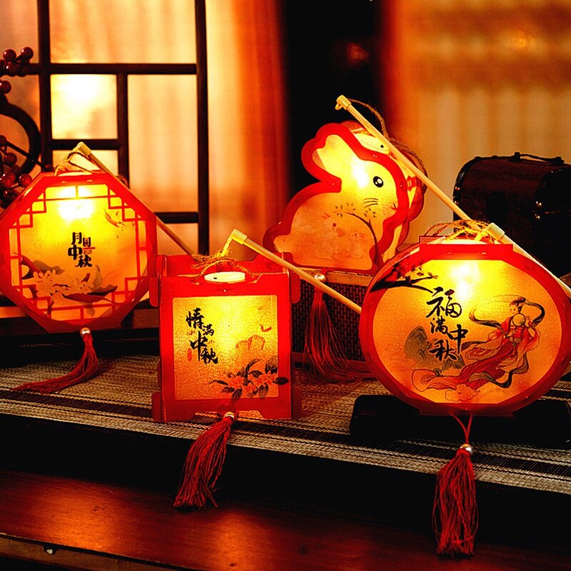 Lanterna luminosa eletrônica, lanternas brilhantes, windproof DIY, estilo tradicional chinês, coelho, octógono, festival da primavera