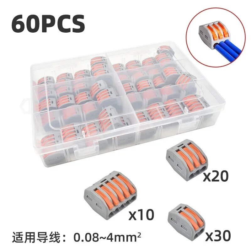 60 PCS Fast Connection Terminal Boxed Quick Wiring Connector Splicing Wire Connector PCT-212 213 215 Push-in Terminal Blocks