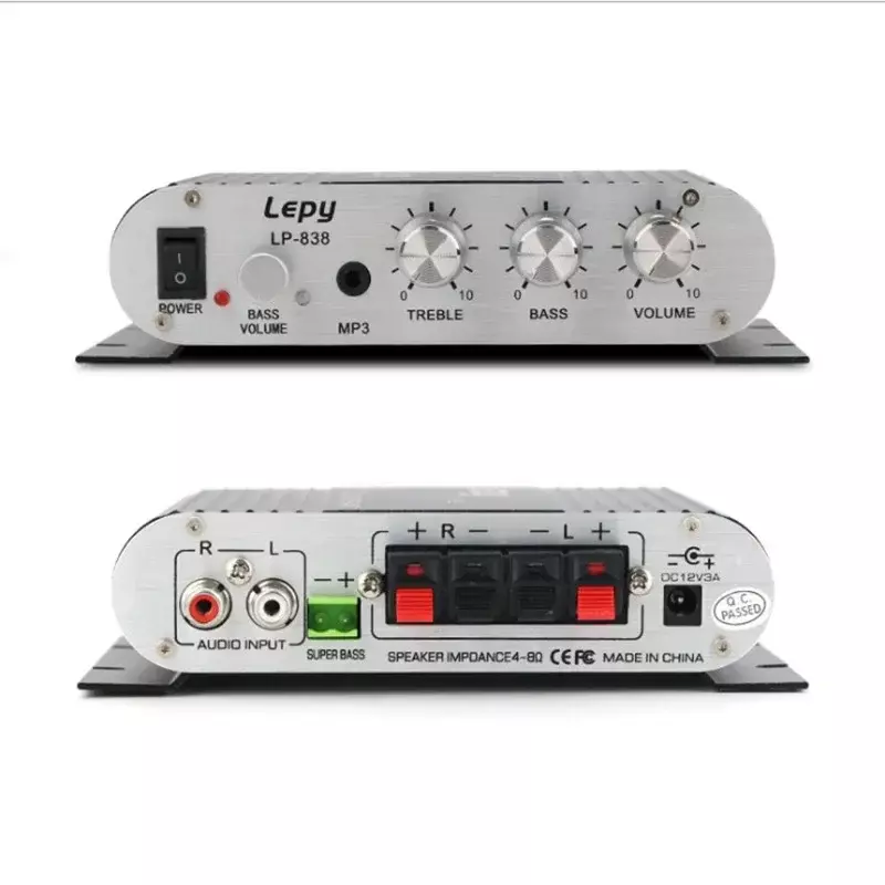 LEPY838-miniamplificador de Audio HiFi con Bluetooth 5,0, amplificador Digital de clase D, Tpa3116, 50W x 2, para casa, coche, USB/AUX IN