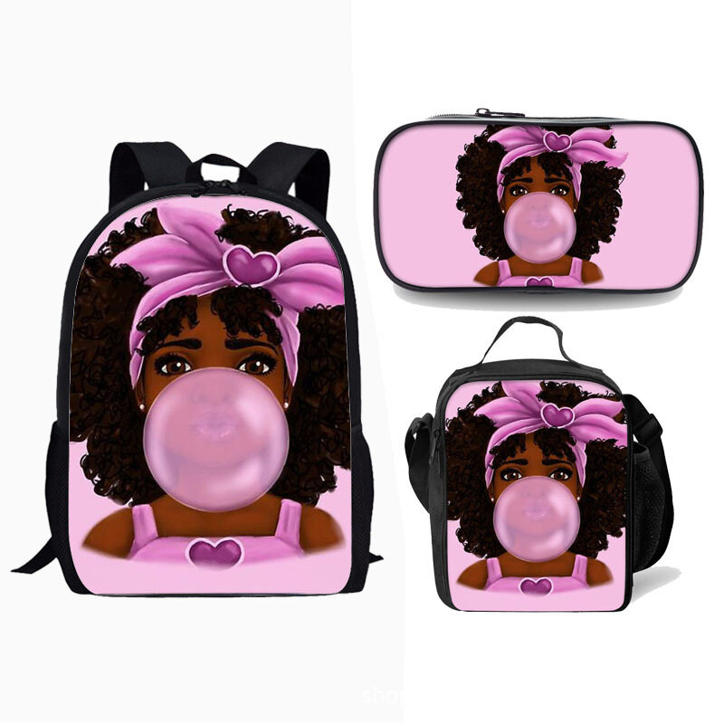 Classic  Novelty black girl African girl 3D Print 3pcs/Set pupil School Bags Laptop Daypack Backpack Lunch bag Pencil Case