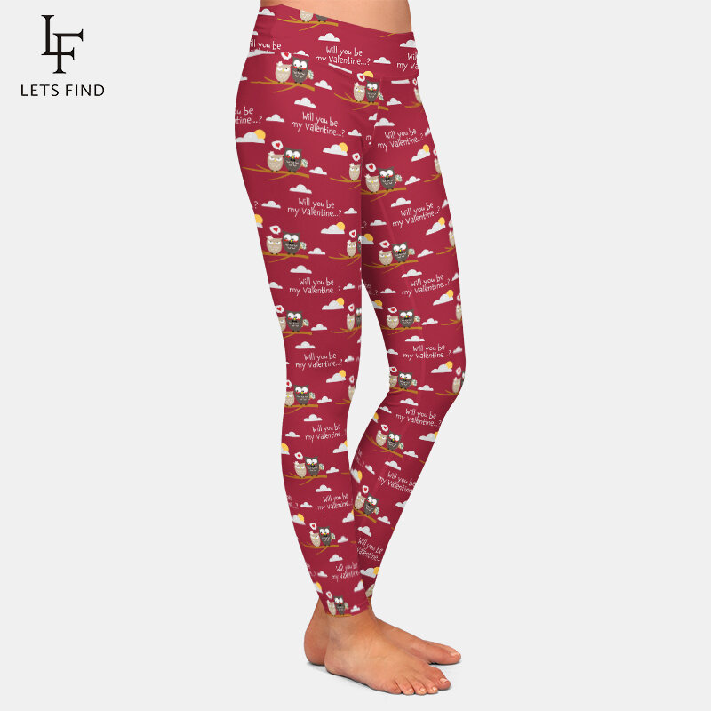 LETSFIND-mallas elásticas de cintura alta para mujer, Leggings con estampado de búhos, para el día de san valentín, a la moda, 2021