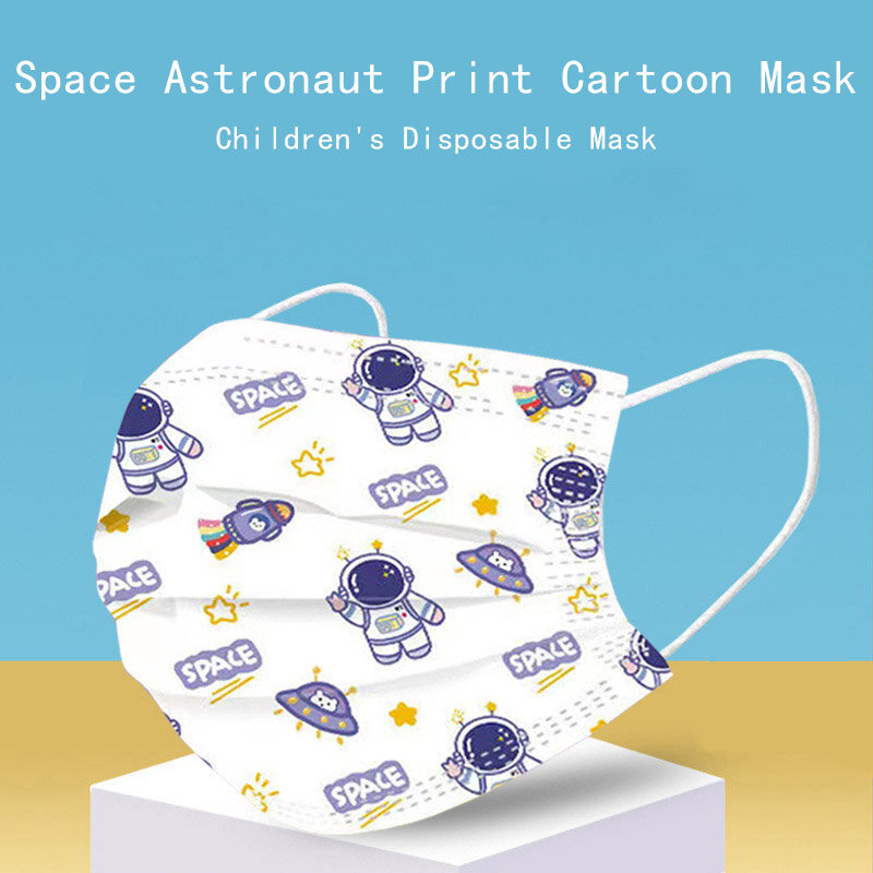 Mascarilla desechable con estampado de dibujos animados para niños, máscara facial protectora de 3 capas para estudiantes, con estampado de astronauta espacial
