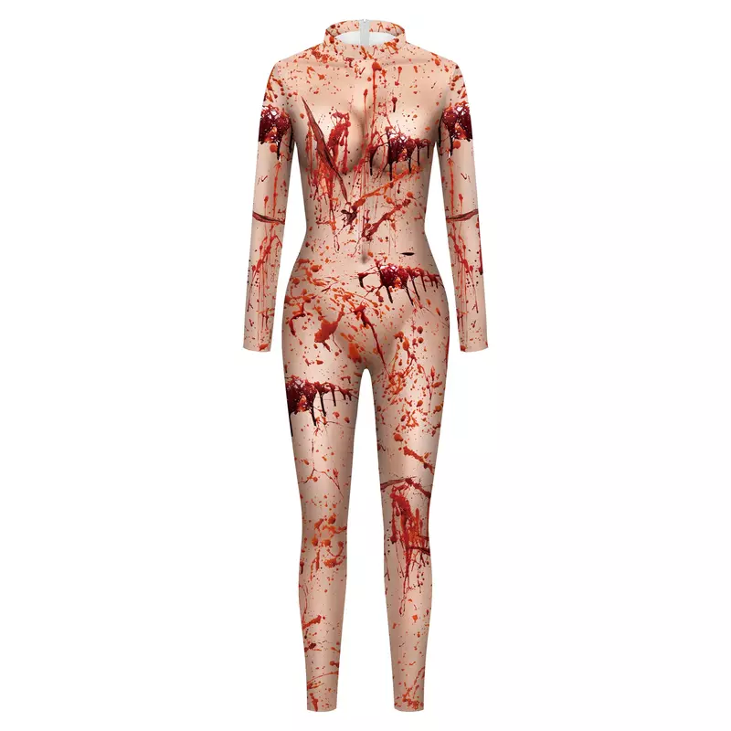 Scary Halloween Role Bloodstained Jumpsuit Cosplay Costumes Adult Women Men Vampire Costumes Uniform Bodysuit