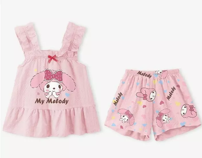 Sanrio My Melody Cinnamoroll Kuromi chaleco para niña, pantalones cortos con tirantes, traje de pijama que absorbe el sudor, ropa de estar transpirable, regalo para niña