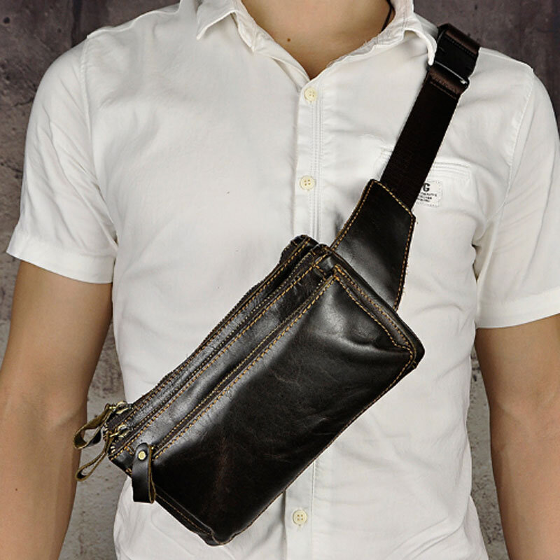 Men's Genuine Leather  Waist Bag Vintage Sling Chest Bag  Messenger Shoulder   Fanny Pack  Belt Bags  Business Purse