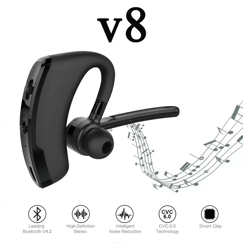 V8 rtSpo Blutooth auricolare Wireless Stereo HD Mic cuffie Bluetooth Hands In Car Kit con microfono per iPhone Samsung Huawei Phone
