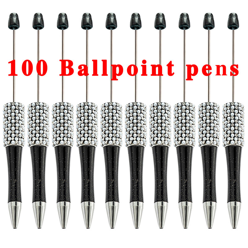 100 Stuks Zwarte Diamant Kralen Pen Groothandel Creatieve Diy Handgemaakte Sticker Set Diamant Kralen Balpennen Reclame Cadeau Pen