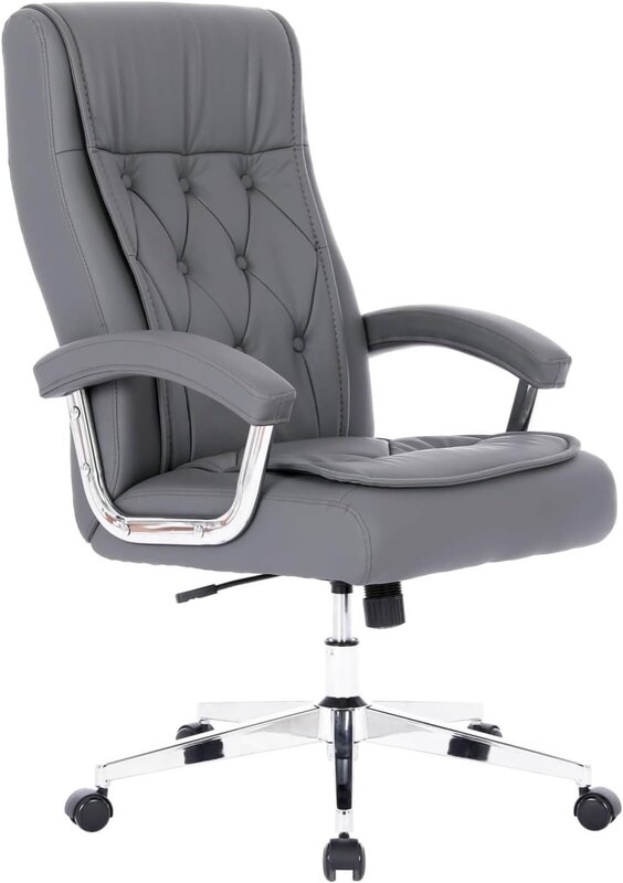 Cadeira de couro do escritório executivo com braços e rodas, encosto alto ergonômico mesa do computador, altura ajustável giratória, cadeira de mesa