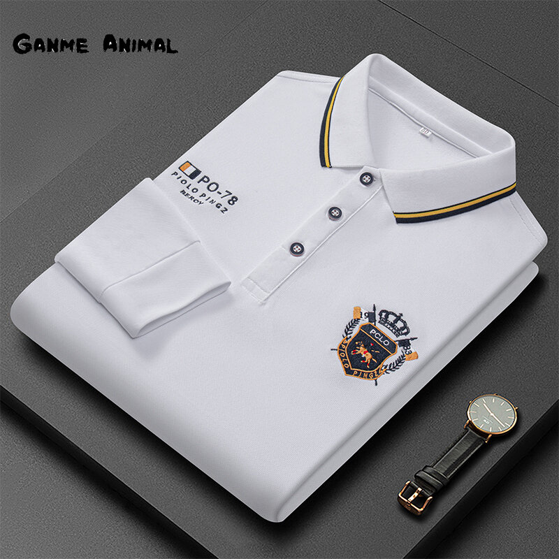 New Fashion Men's Polo Shirt Luxury Embroidered Cotton Lapel Collar Long/Short Sleeves Korean Tops