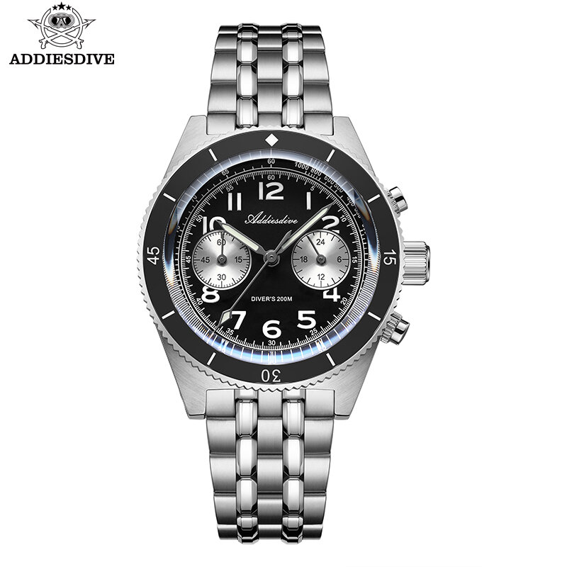 ADDIESDIVE-Relógio de vidro de safira super luminoso masculino, relógio de quartzo panda impermeável, cronógrafo multifuncional, 41mm, 20Bar, BGW9