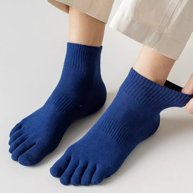 Kaus kaki olahraga pergelangan kaki pria lima jari kaus kaki sejuk katun jaring tanpa pertunjukkan dengan kaus kaki modis menyerap keringat kualitas tinggi Sokken