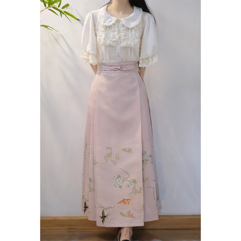 Mingyuan Xuan Hanfu Yingge Yanwu Makeup Imitation Satin 4.5m 5 Pair Pleated 8-point Horse Face Skirt (with Pockets)