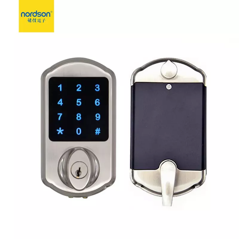 Nordson layar sentuh LED pembaca kartu Mandiri, kunci digital pintar elektrik dengan kunci mekanis untuk pintu logam kayu