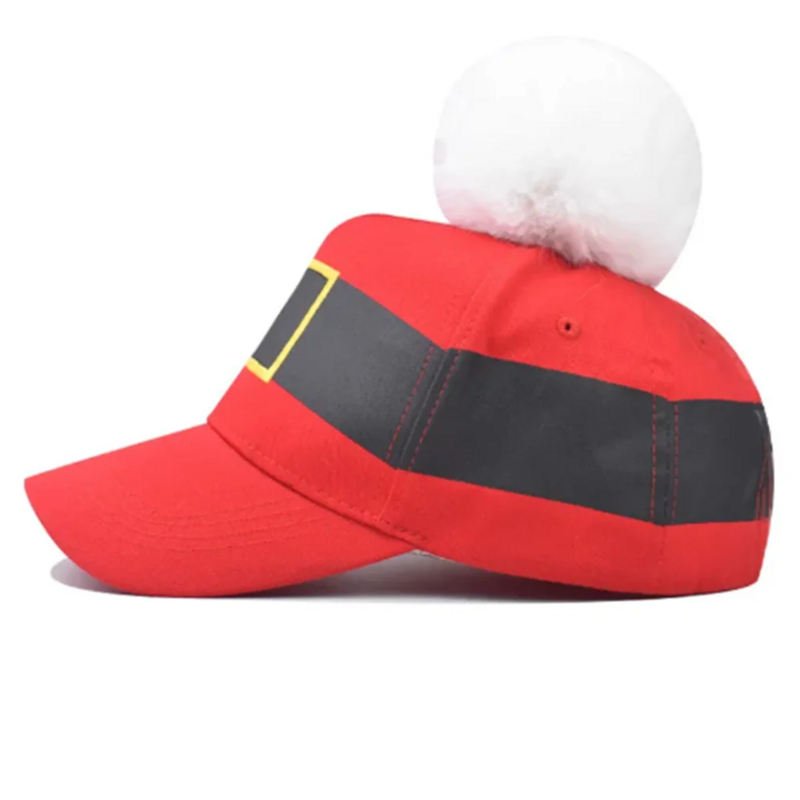 男性と女性のためのポンポン付きクリスマスハット、ヘアボール付き野球帽、調節可能なバッククロージャー、アウトドアスポーツ