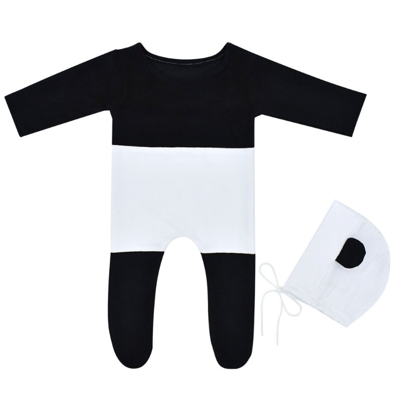 L5YF Costume da fotografia per neonato adorabile, tuta a tema panda carino cappello con cinturino sottogola regolabile, per