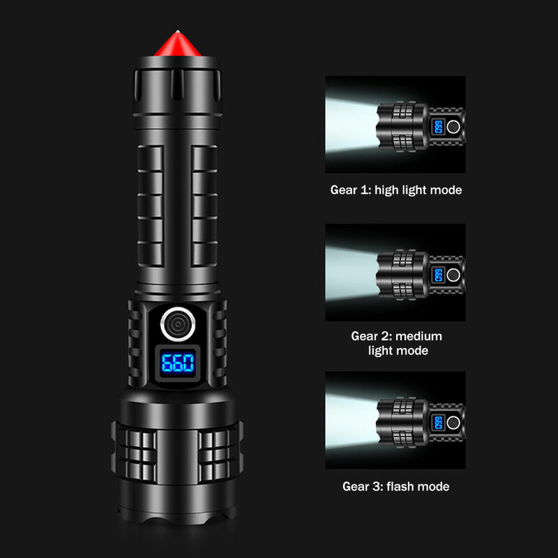 Super Helle LED Taschenlampe Aufladbare USB Taschenlampe 18650 Leistungsstarke Tactical Zoomen Taschenlampe Camping-Licht Suchen Laterne
