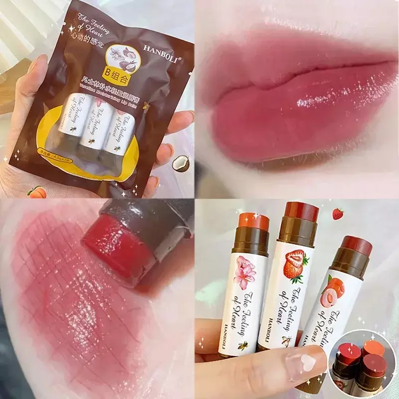 4 Colors Colored Lip Balm Cute Fruit Moisturizing Lip Tint Long Lasting Peach Red Lipstick Waterproof Women Lips Makeup Cosmetic