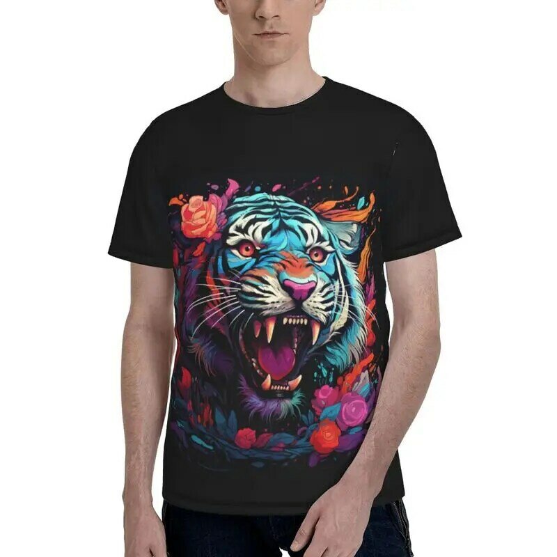 Camiseta de manga corta grande para hombre, camiseta fresca de calle informal, estampado de tigre 3D, Top refrescante y transpirable de verano, Y2K