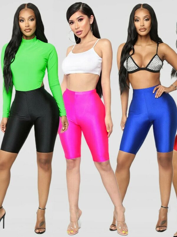 Push Up Tights Shiny Skinny Shorts Summer High Waist Yoga Women Compression Tummy Control Workout Athletic Sport Gym Fitness