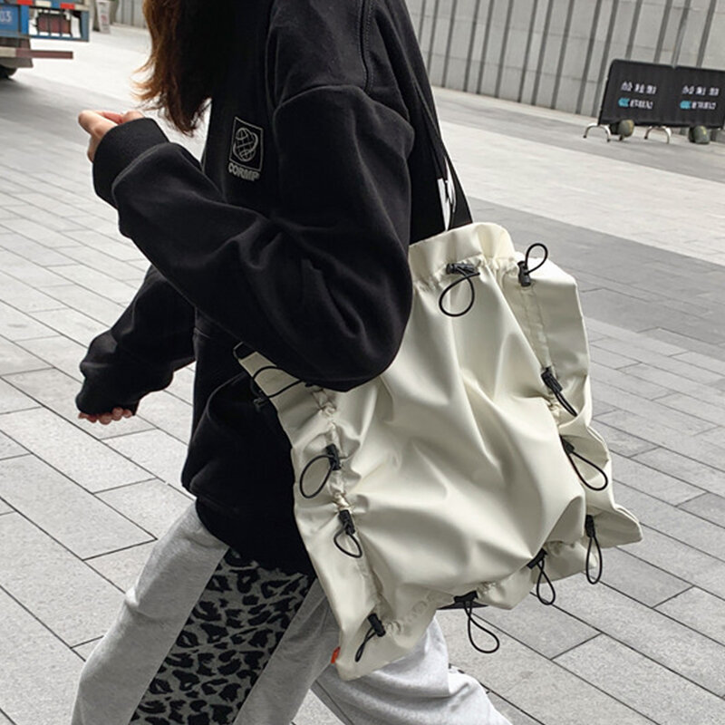 Modne wodoodporne damskie torebki jednokolorowe czarno-białe torby na ramię duża kobieca torba w stylu Casual Crossbody dla dziewczynki