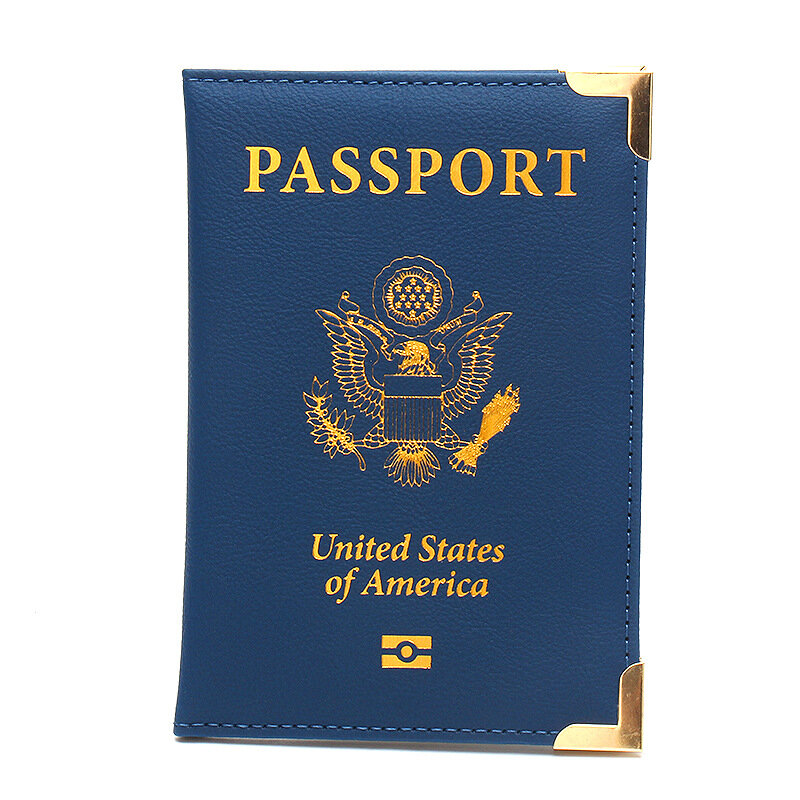 Обложка для паспорта США, бумажник для путешествий, металлические углы, искусственная кожа, держатель для паспорта и карт, женские бумажники для паспорта