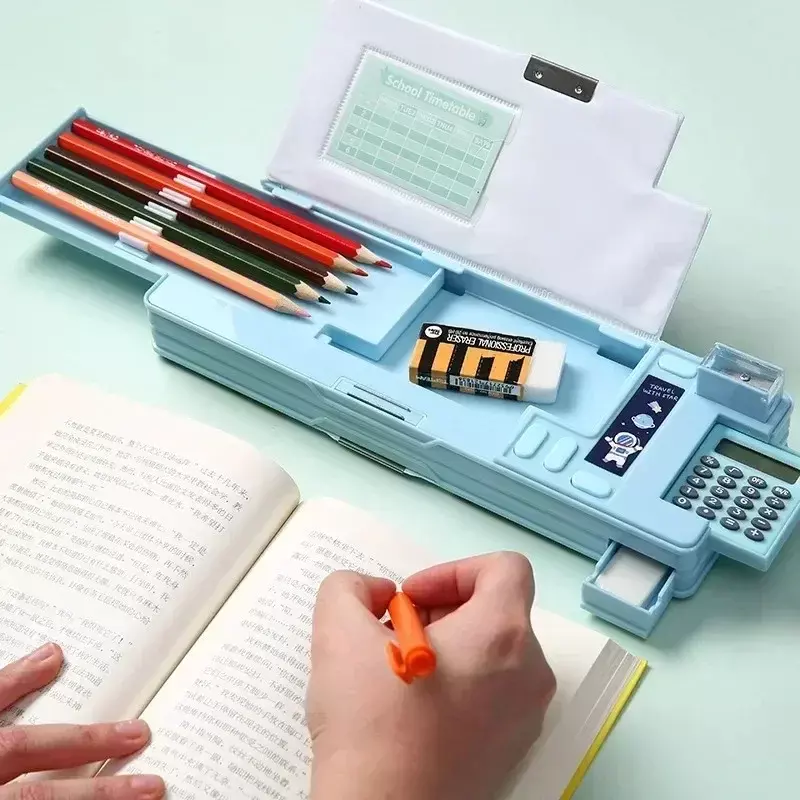 Taille-crayon magnétique double face pour calculatrice, boîte de papeterie en plastique multifonctionnelle créative pour les élèves du primaire