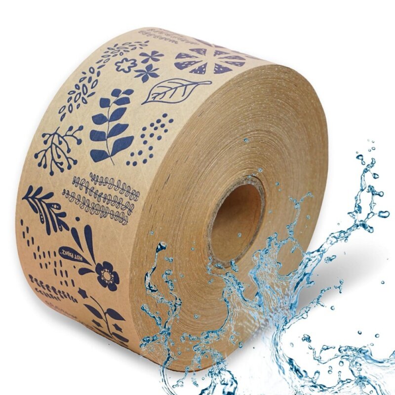 Fita auto-adesiva, adequada para embalagem de envio, água reciclada marrom Ativar papel Kraft gomado, logotipo de impressão personalizado